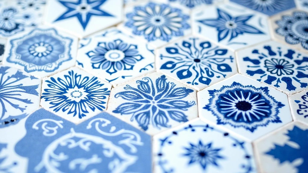 Colecção de azulejos decorativos portugueses em padrões tradicionais e modernos